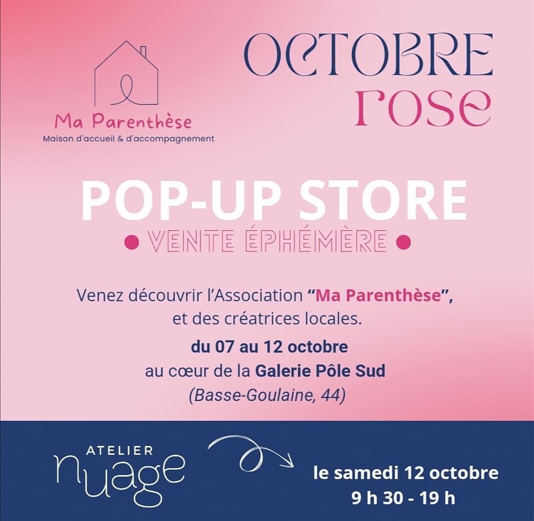 publicité pour une vente éphémère au profit de l'association ma parenthèse pour octobre rose.